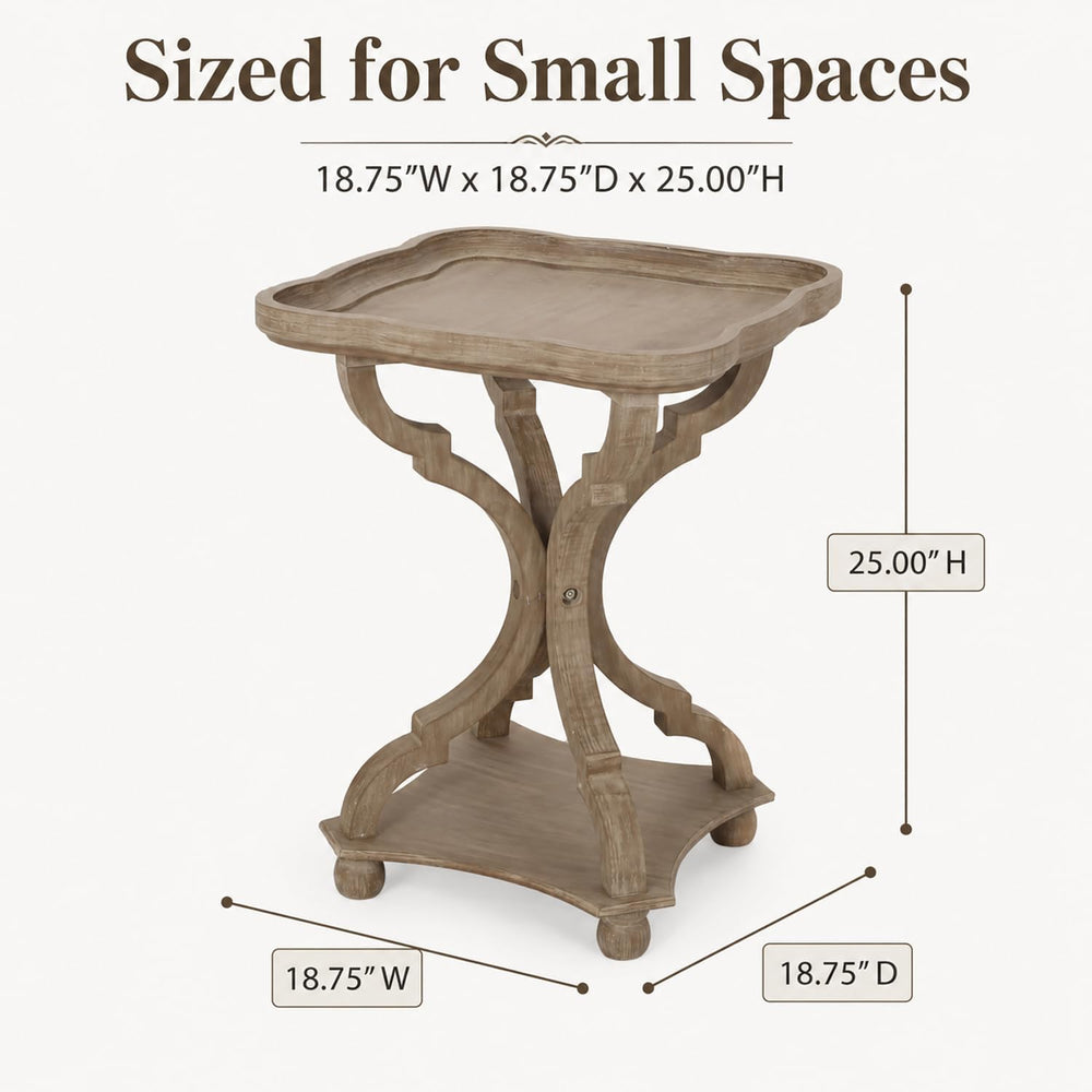 French Country Accent Table, Farmhouse Side Table (Natural B) | 19 Inch Fir W...