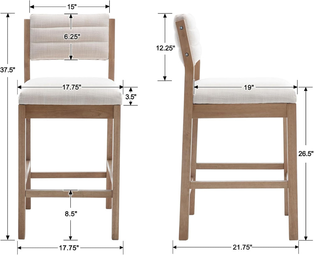 BESTANO 26” Counter Height Bar Stools Set of 2 Linen Upholstered Kitchen Isla...