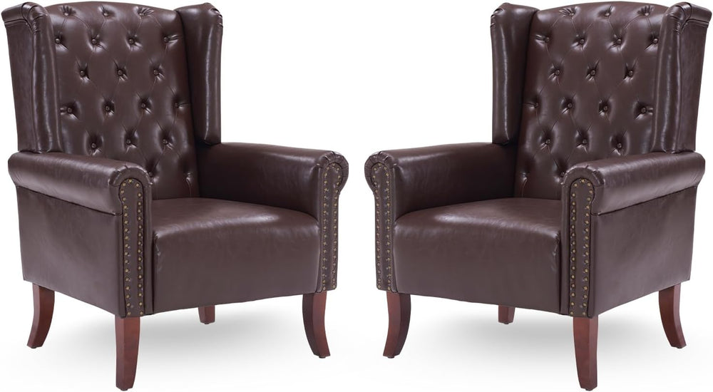Modern Accent Chair Set of 2, Mid-Century Faux Leather Armchair Upholstered C...