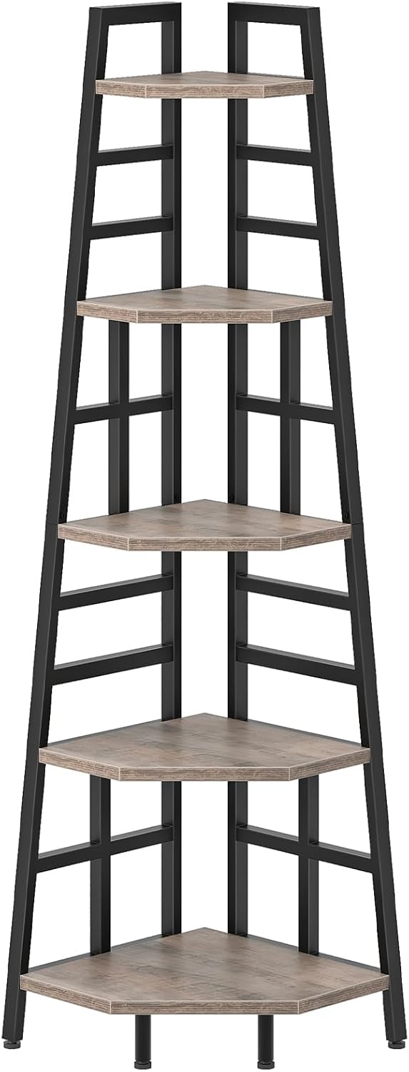 CHOEZON 70.1-Inch 5-Tier Tall Corner Shelf, Narrow Bookshelf for Small Spaces...