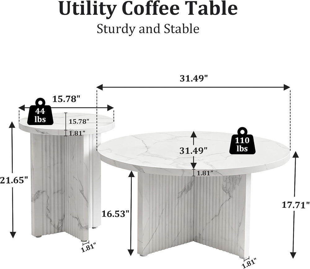 LEVNARY 2-Piece Round Coffee Table Set, 31.5" Coffee Table & 15.78&q...