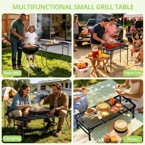 3ft Folding Grill Table, Heat-Resistant Tabletop 3 Heights 27.5"