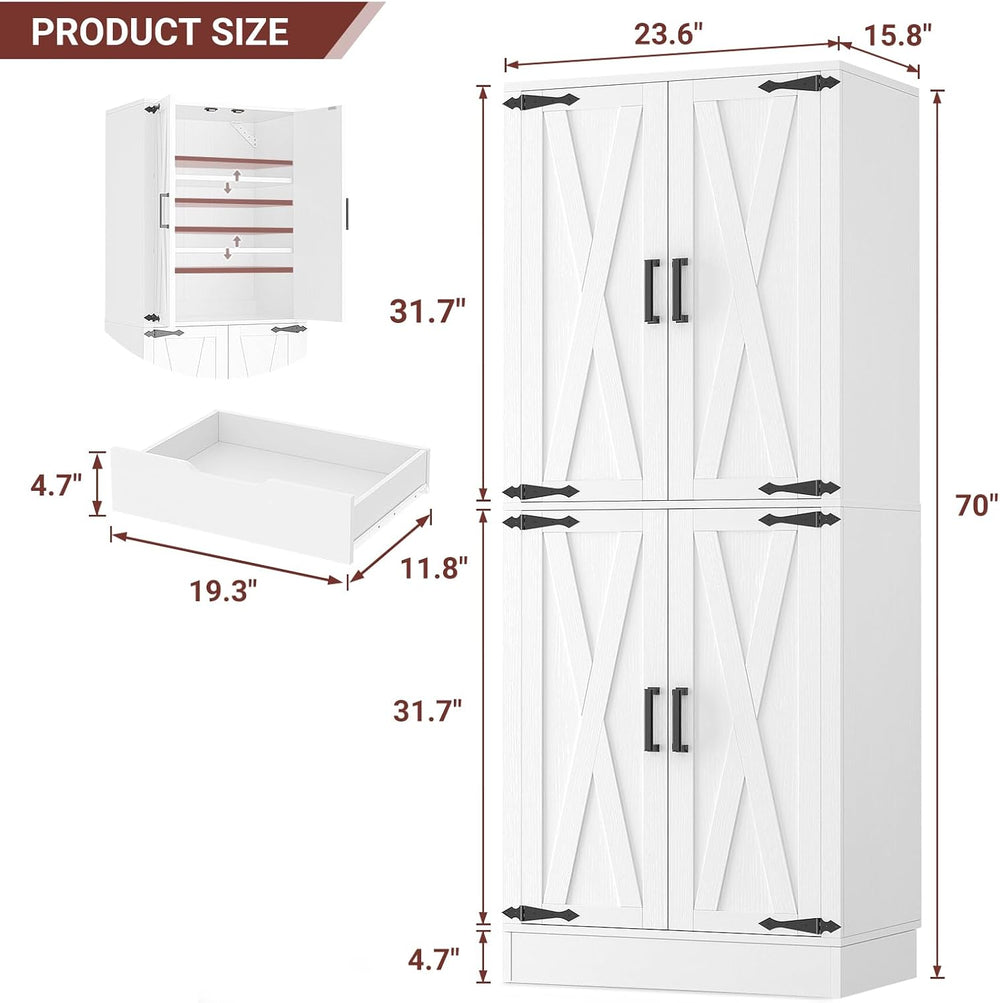 Unikito 71" Tall Kitchen Pantry Storage Cabinet with Farmhouse Barn Door...