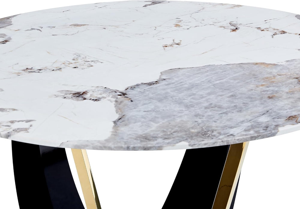 JUFU 48 Inch Round Dining Table for 4 to 6, Faux Marble Look, Modern Circle K...