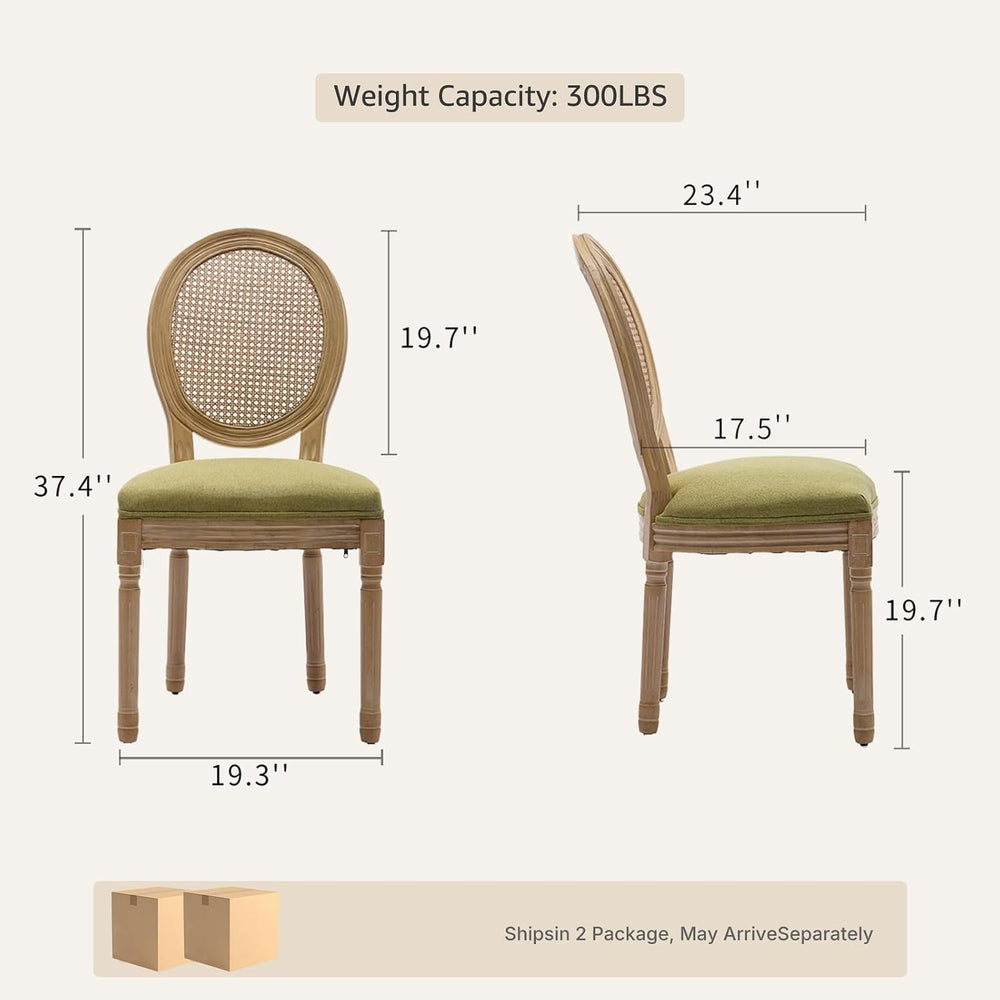 Vintage French Country Dining Chairs Set of 4, Rattan Dinning Chair with a Ro...