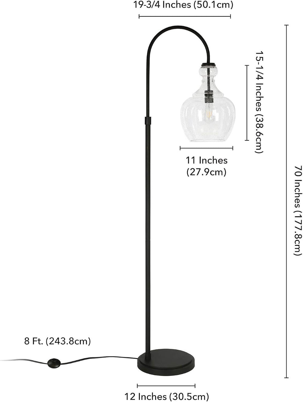Henn&Hart Arc Floor Lamp with Glass Shade in Blackened Bronze/Seeded, Flo...