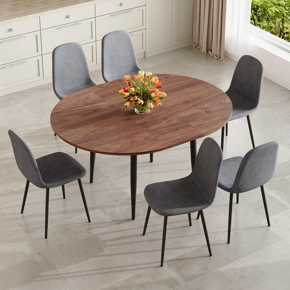 FURNITO Round Dining Table Set for 6, 42"-54" Extendable Dining Roo...