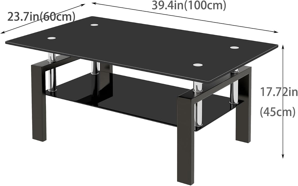 Glass Coffee Table Set of 3, Modern Black Living Room Tables, Coffee and End ...