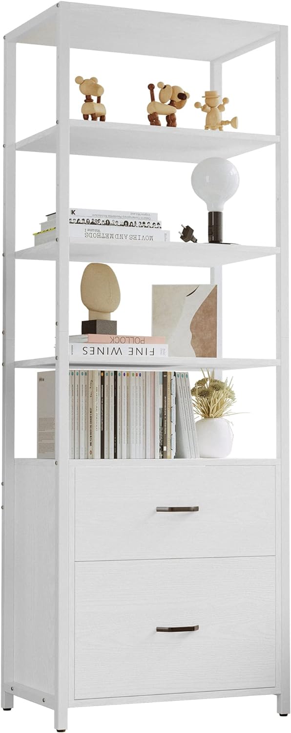 IRONCK Industrial Bookcase with File Cabinet Drawers, White