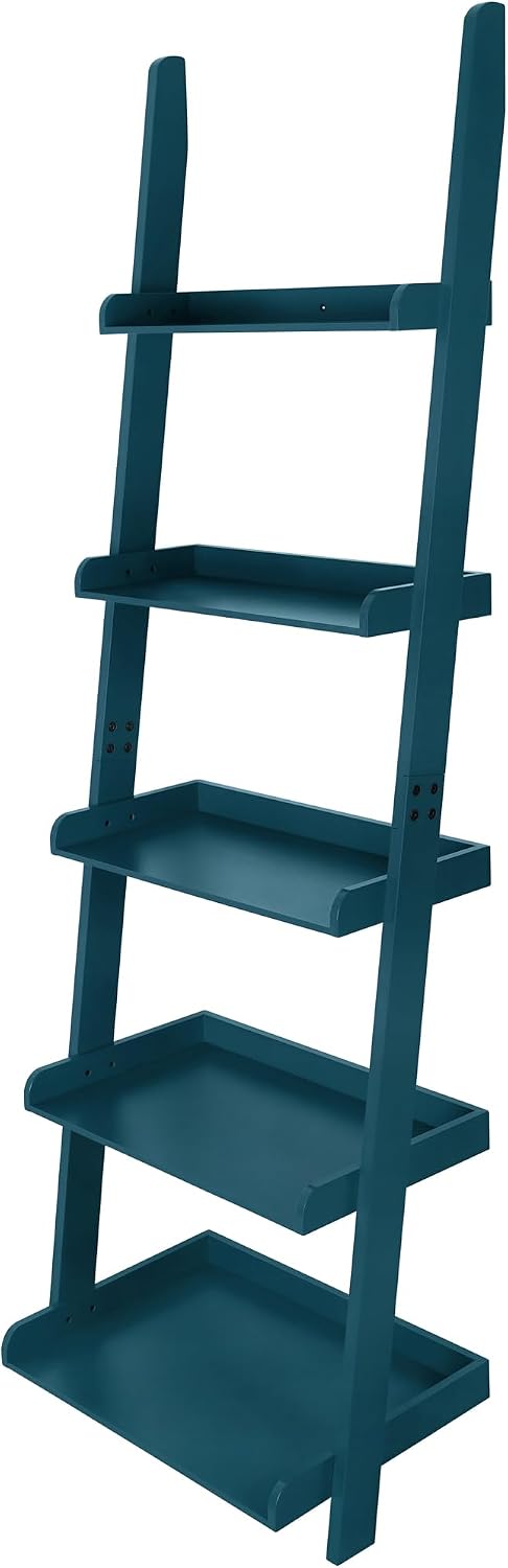 eHemco Modern 5 Tier Wall-Leaning Ladder Bookshelf Organizer, Storage Rack, 7...