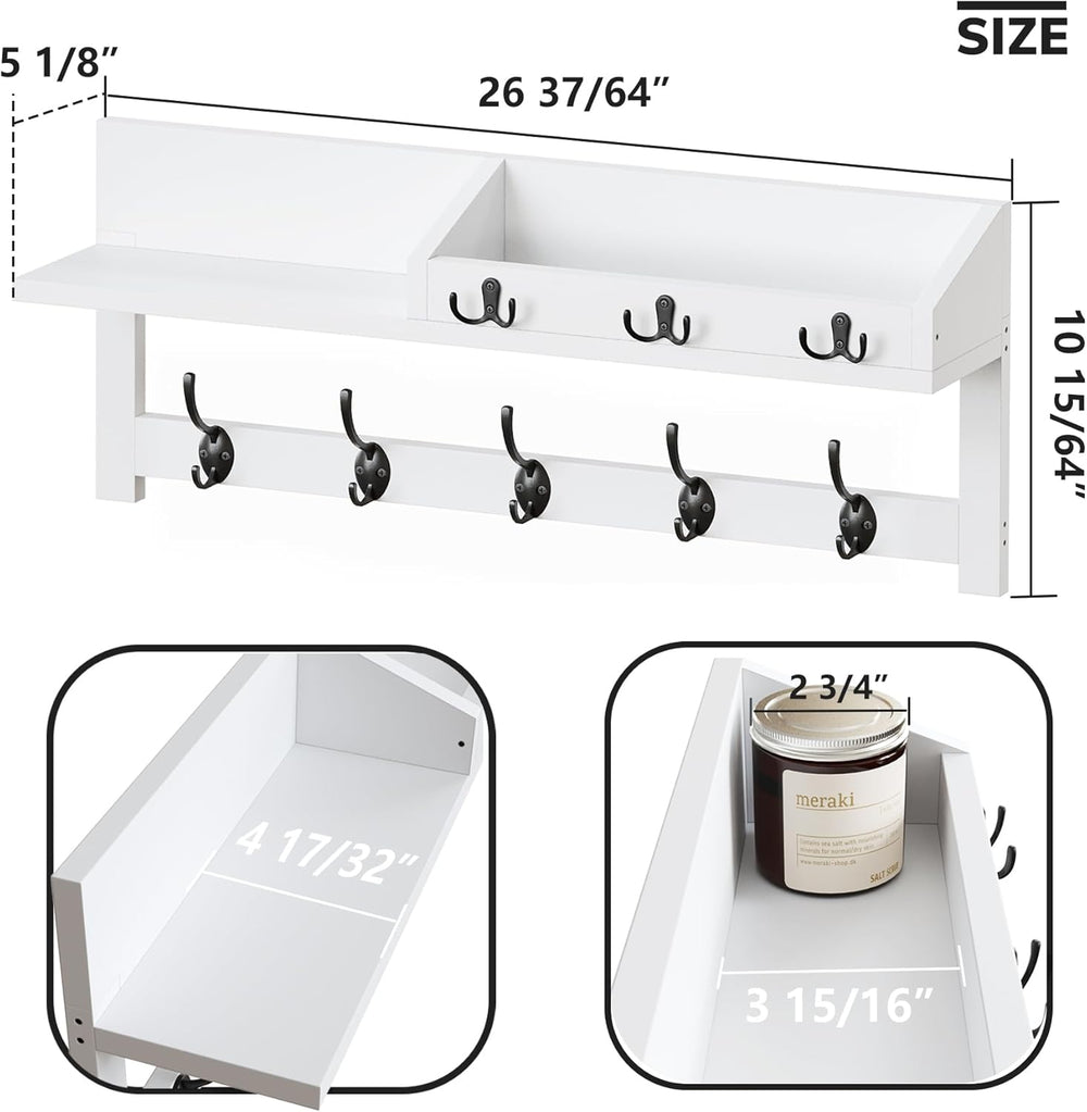 AMBIRD Wall Hooks with Shelf, 26.57 Inch Entryway Wood Coat Hooks for Wall, C...