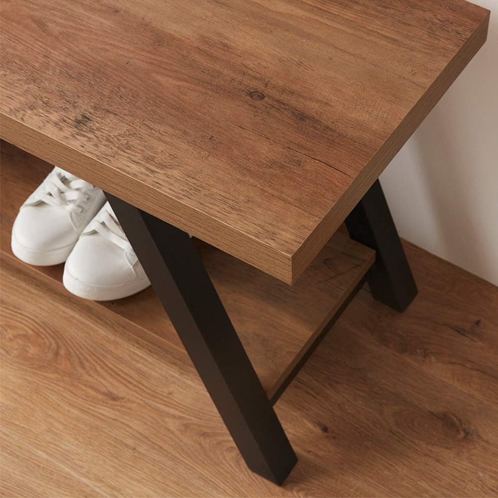 LVB Industrial Entryway Bench, Wood and Metal Storage Bench for Living Dining...