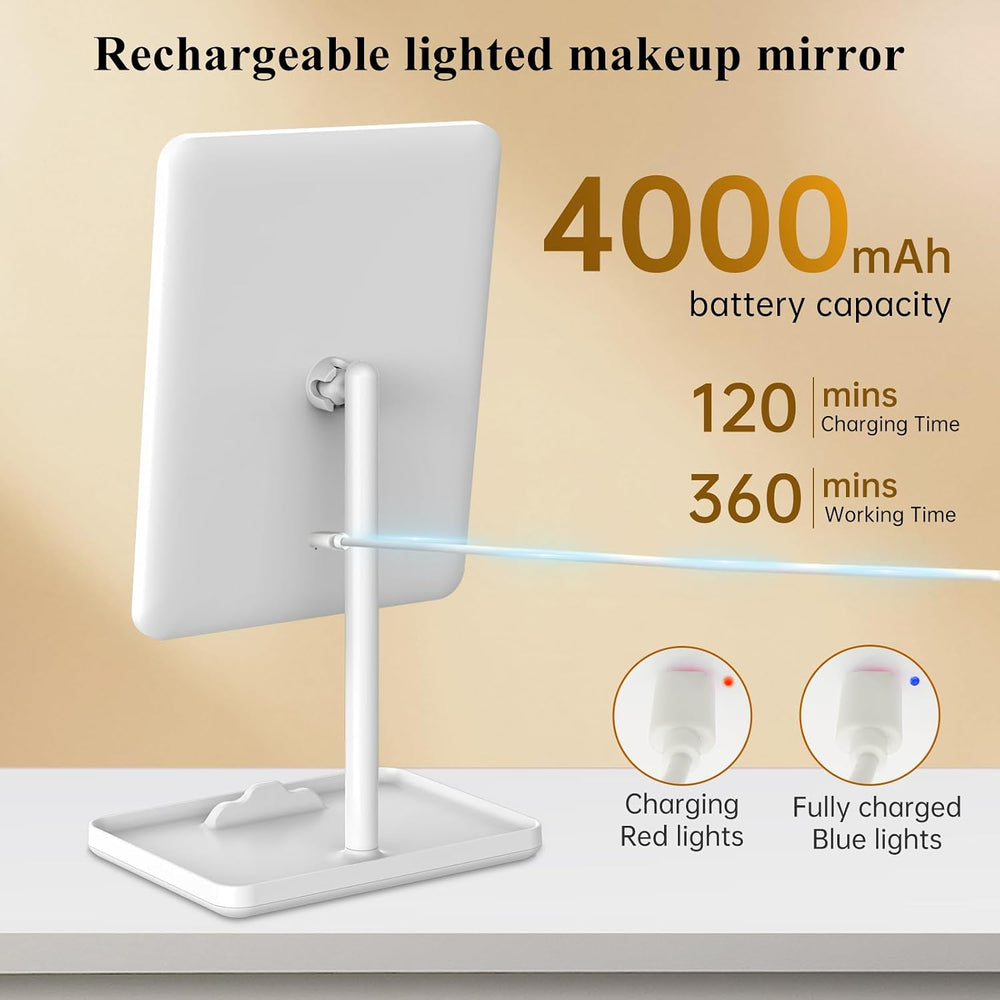 FUNTOUCH 4000mAh Rechargeable Vanity Mirror with Lights 40X Magnifier,White
