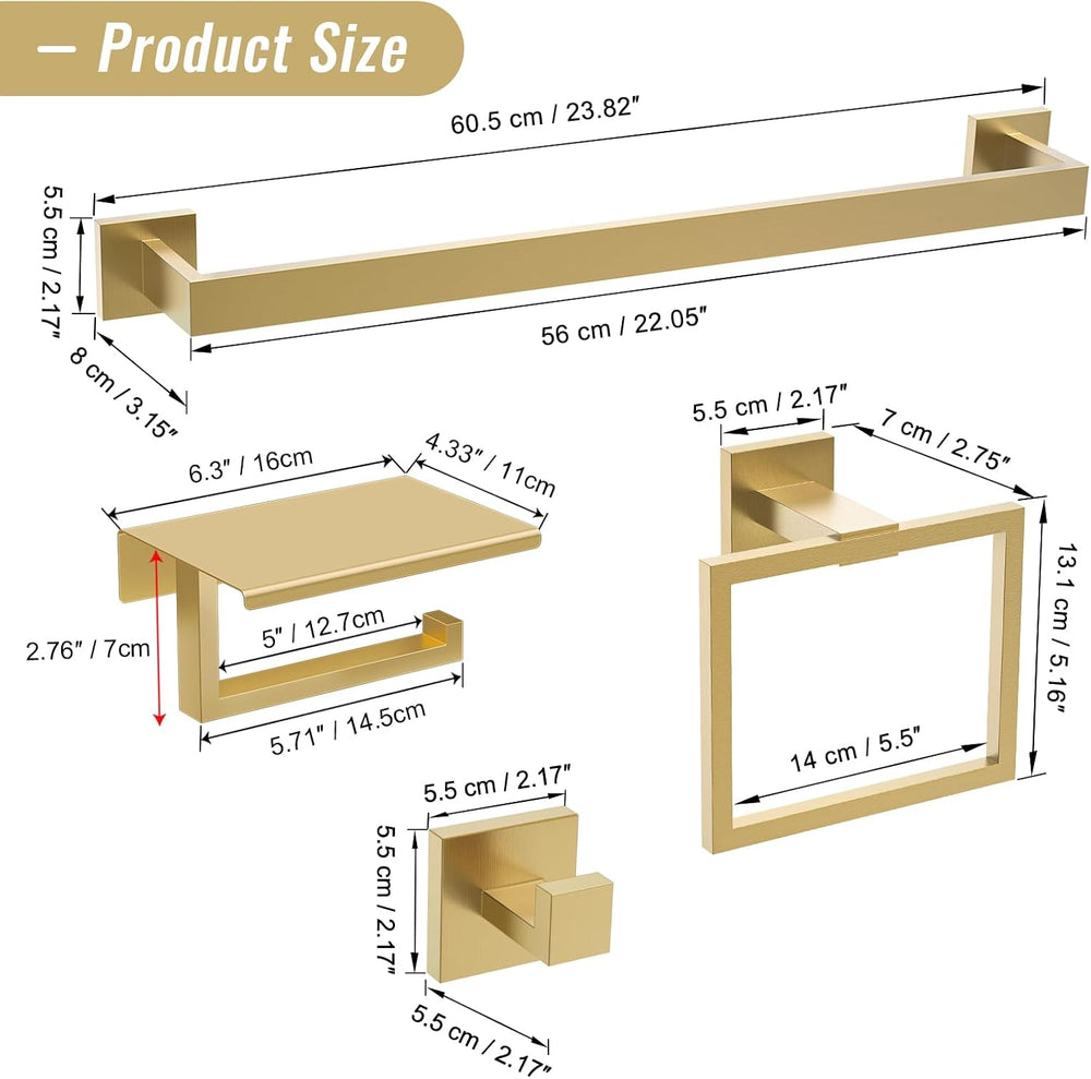 YACVCL Brushed Gold Bathroom Hardware Accessorie Set 23.6 Inch Towel Bar Set ...