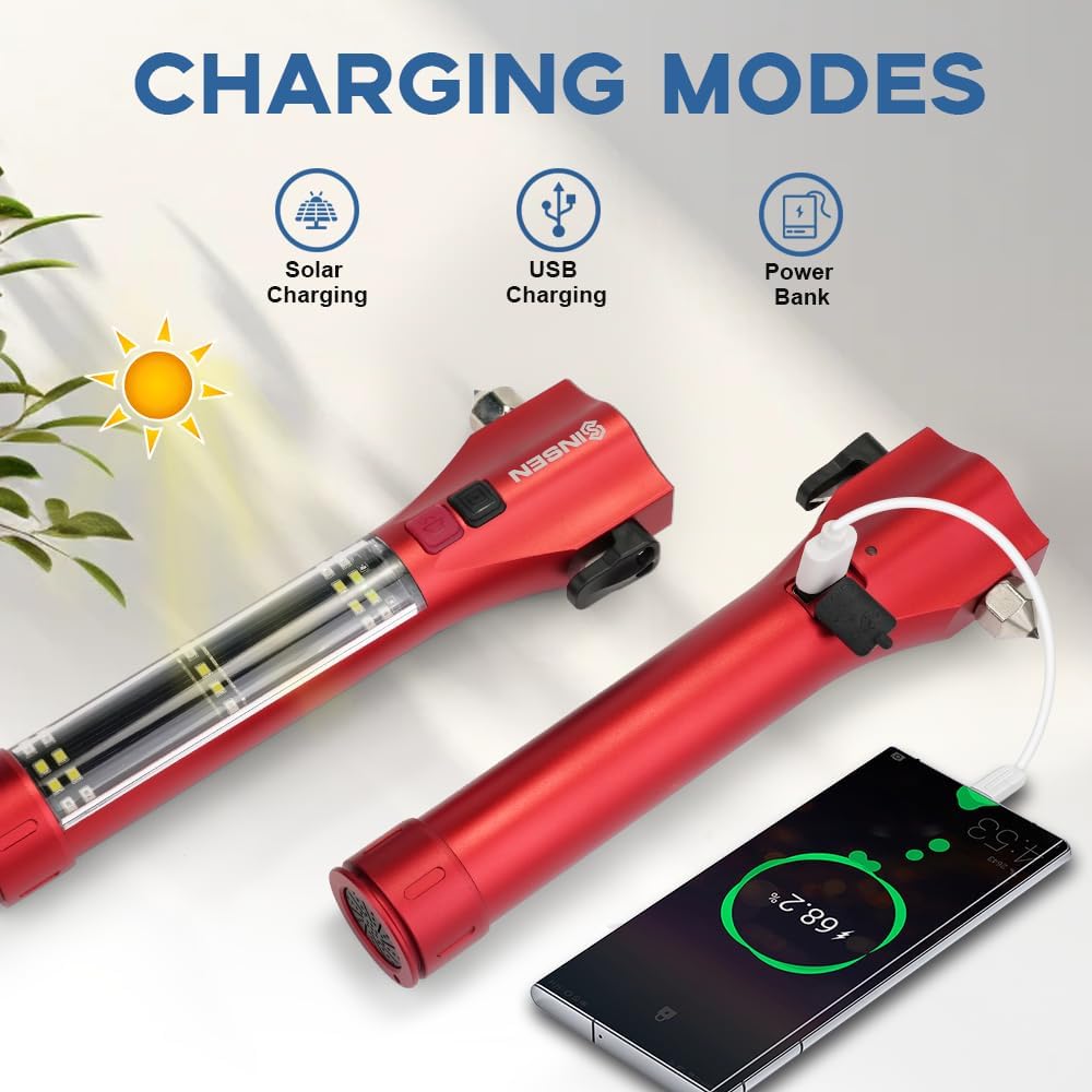 SINSEN Emergency Flashlight for Car, Seatbelt Cutter Window Breaker, 16-in-1 ...