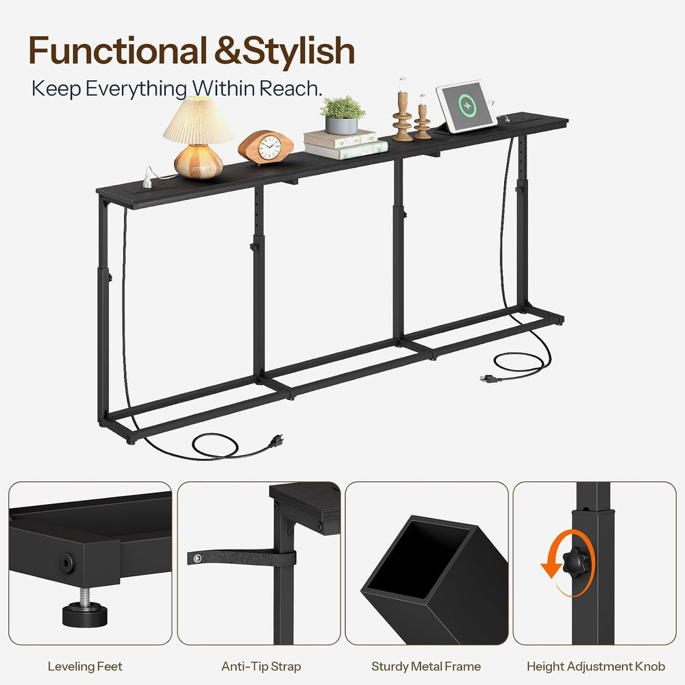 HOOBRO 78.7 Inch Narrow Console Table with Adjustable Height (25.5"-33.4...