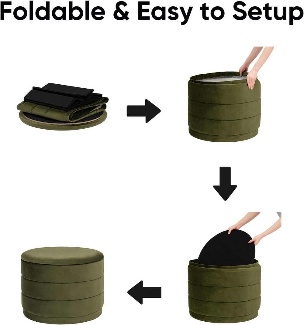23" Round Velvet Storage Ottoman with Reversible Lid, Soft Padded Footre...