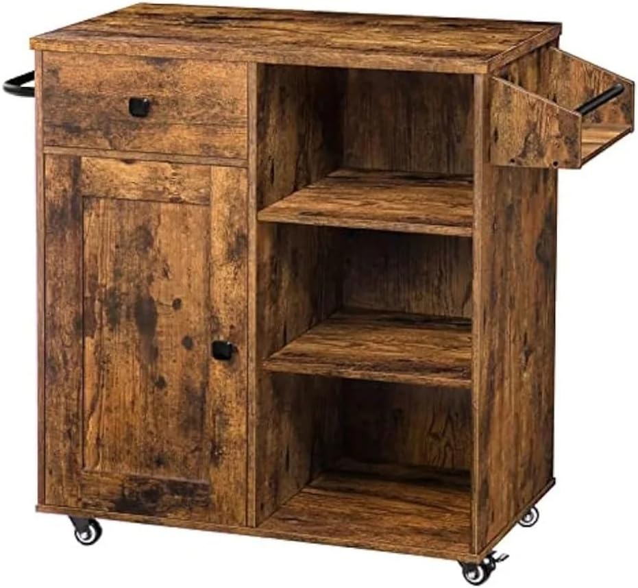 Kitchen Island, Storage Cabinet with Drawer, Cart with Spice and Towel Rack, ...