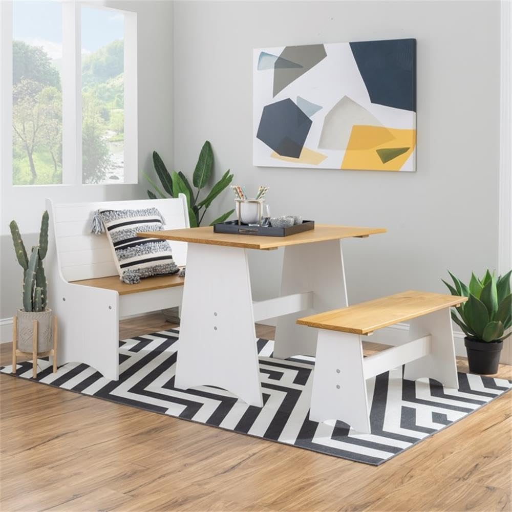 BOWERY HILL Large Backless Wood Bench, 42 in x 12 in x 17 in, White and Honey...