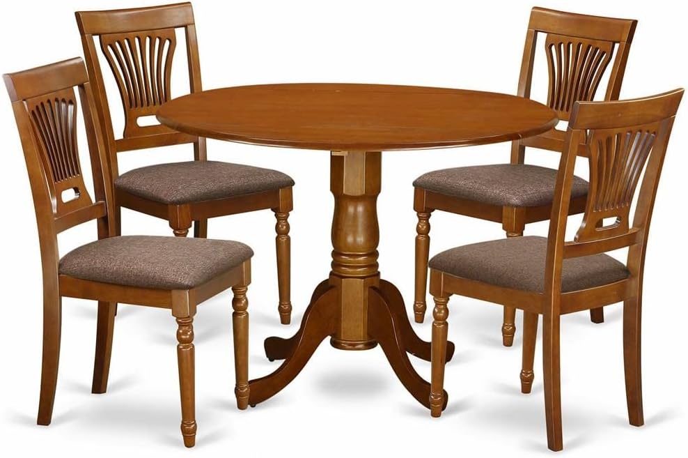 East West Furniture DLPL5-SBR-C 5 Piece Dining Set Includes a Round Dining Ro...