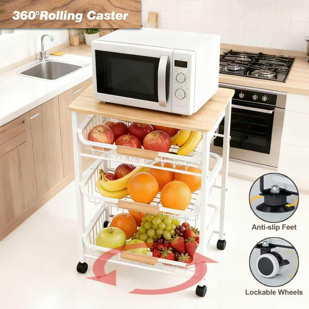 3-Layer Fruit Basket Kitchen Food Organizer and Rack Rolling Pantry Kitchen C...
