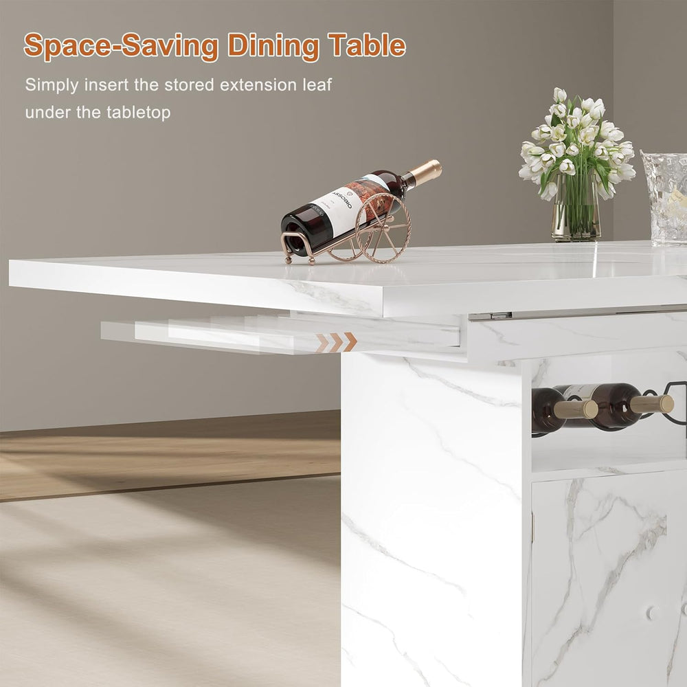 Extendable Dining Room Table for 4-6, 47-63 Inch Faux Marble Extendable Dinin...