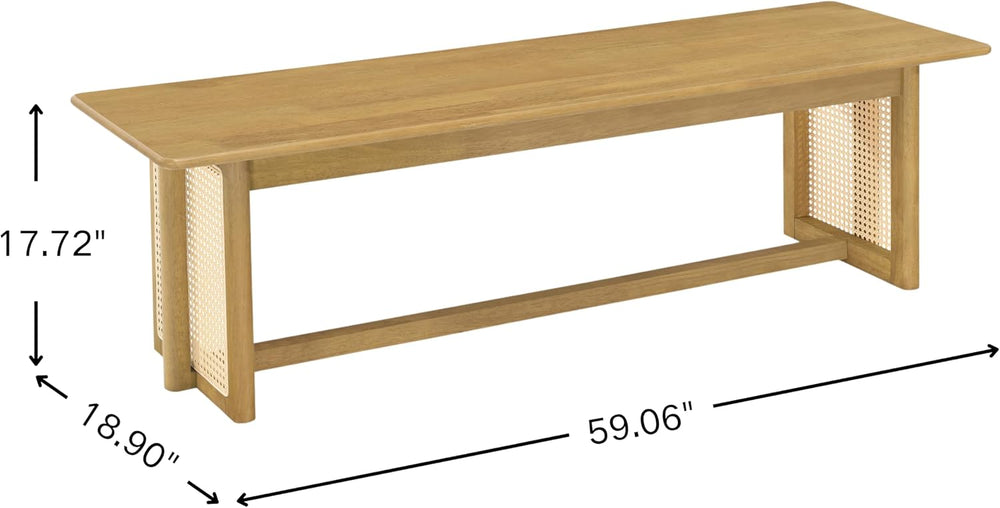 Merax Rustic Wooden Rectangular Kitchen Bench with Rattan Accents Legs, Farmh...