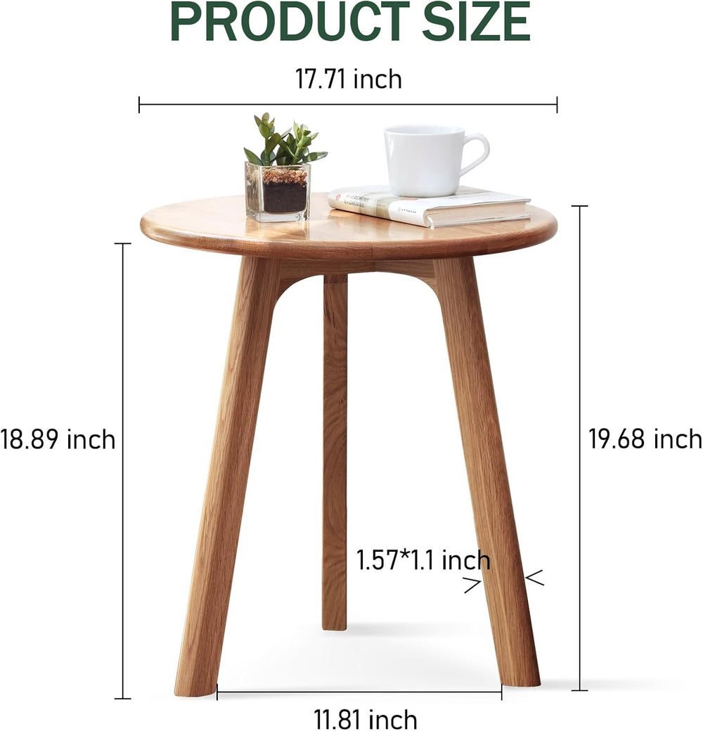 Solid Beech Oak Wood Side Table - Compact End Table with Detachable Cloth Poc...