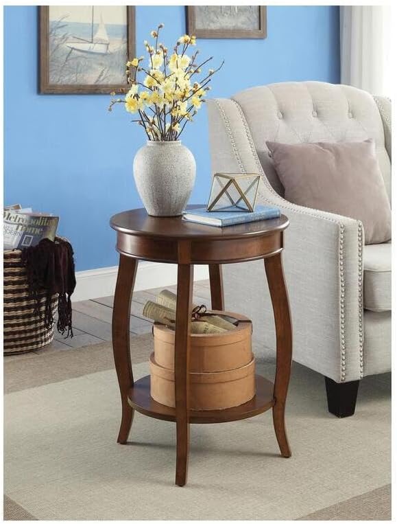 Maykoosh Walnut Round Side Table - Modern Accent Table for Living Room & ...