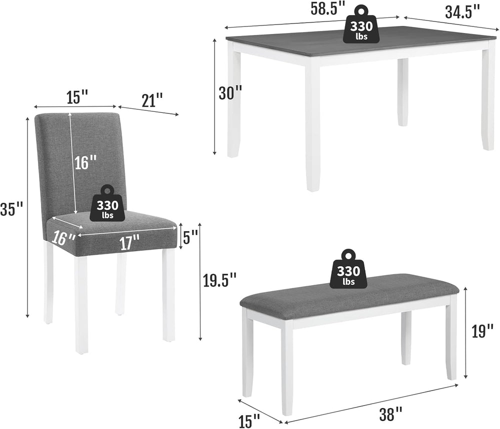 Zevemomo 6-Piece Solid Wood Dining Table Set, Wooden Legs, Grey & White |...