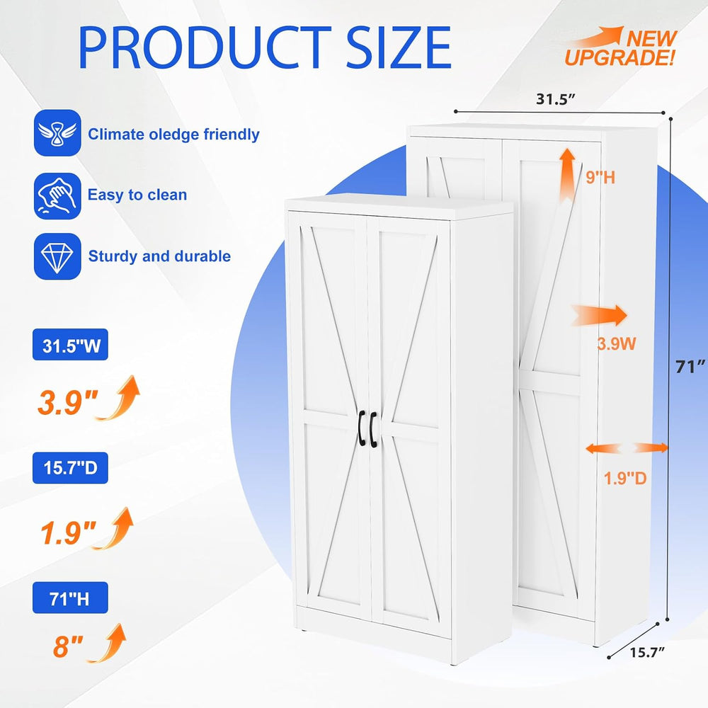 GAIOUS 71" Tall Kitchen Pantry Cabinet,White Cupboard,Metal Storage Cabi...