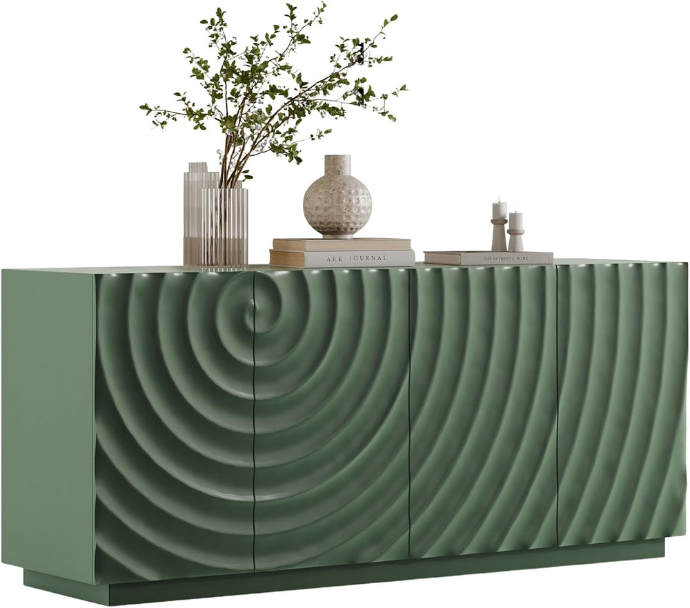 4 Door Modern Sideboard Buffet Cabinet with Spiral Grain, Accent Storage Side...