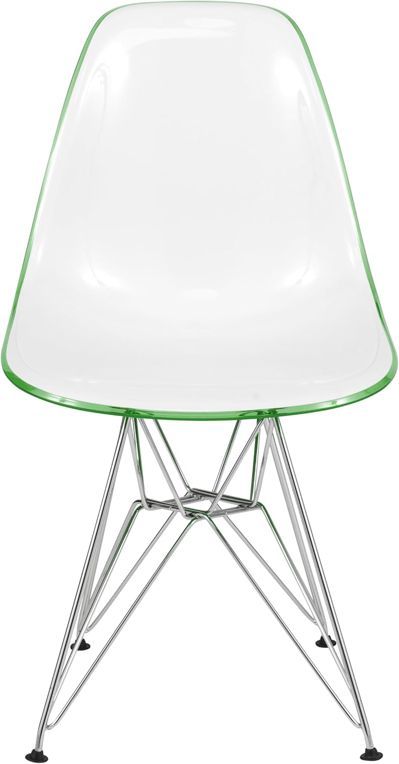 LeisureMod Cresco Acrylic Dining, Modern Chrome Eiffel Base and Curved Back D...