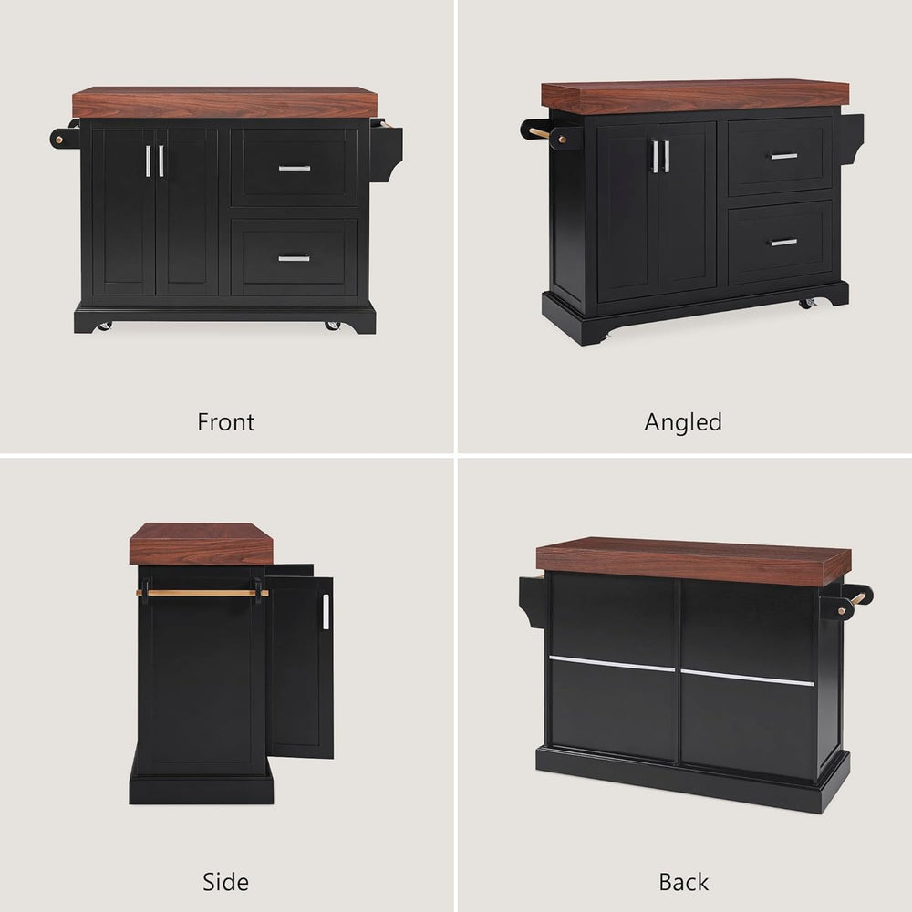 53" Large Kitchen Island with 3.5" Thick Desktop, Spice and Towel R...