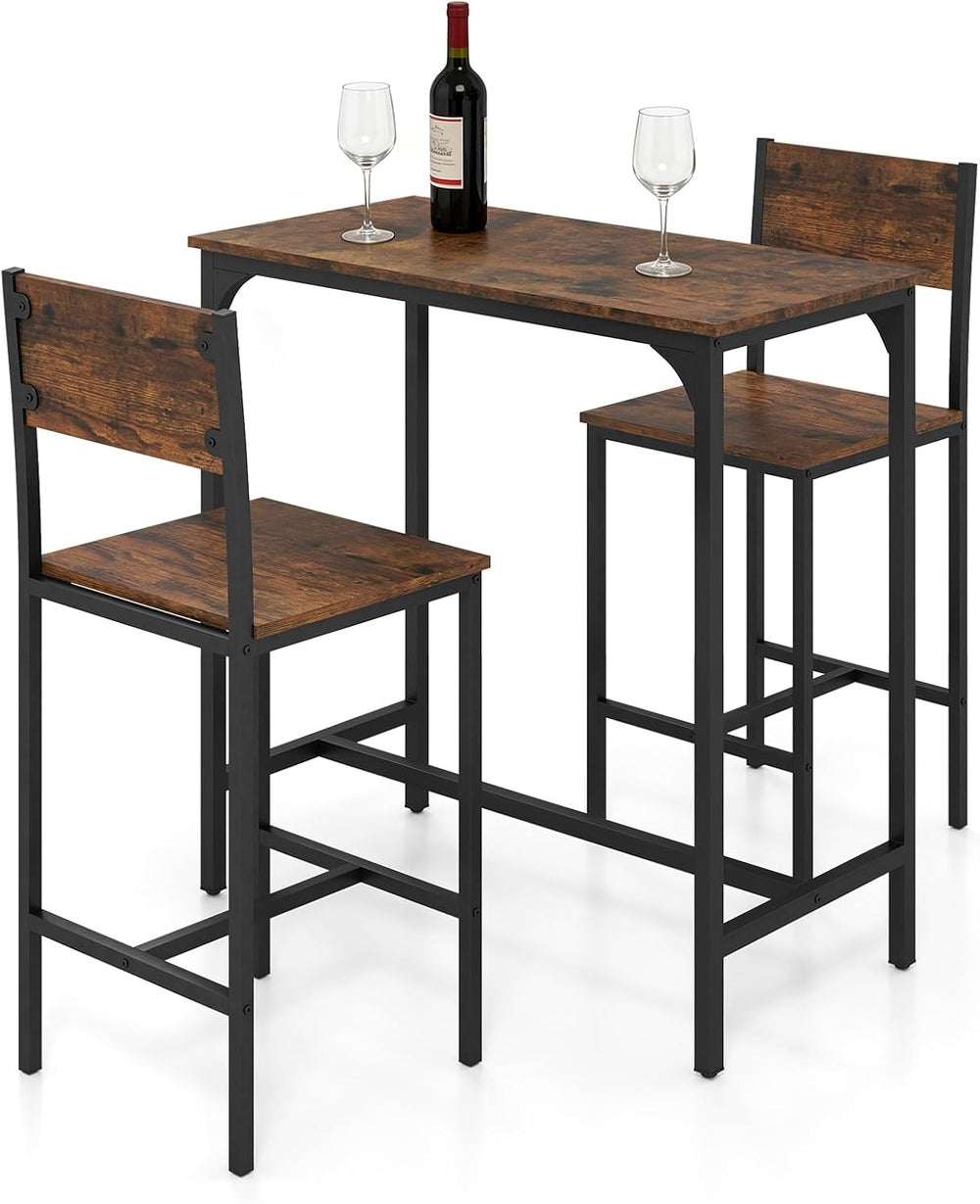 GIANTEX 3-Piece Bar Table and Chair Set with 2 Counter Height Bar Stools, Bre...