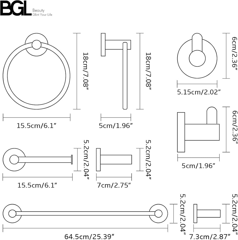 BGL Bathroom Hardware Set Matte Black 4-Pieces Bathroom Towel Rack 24 Inches ...