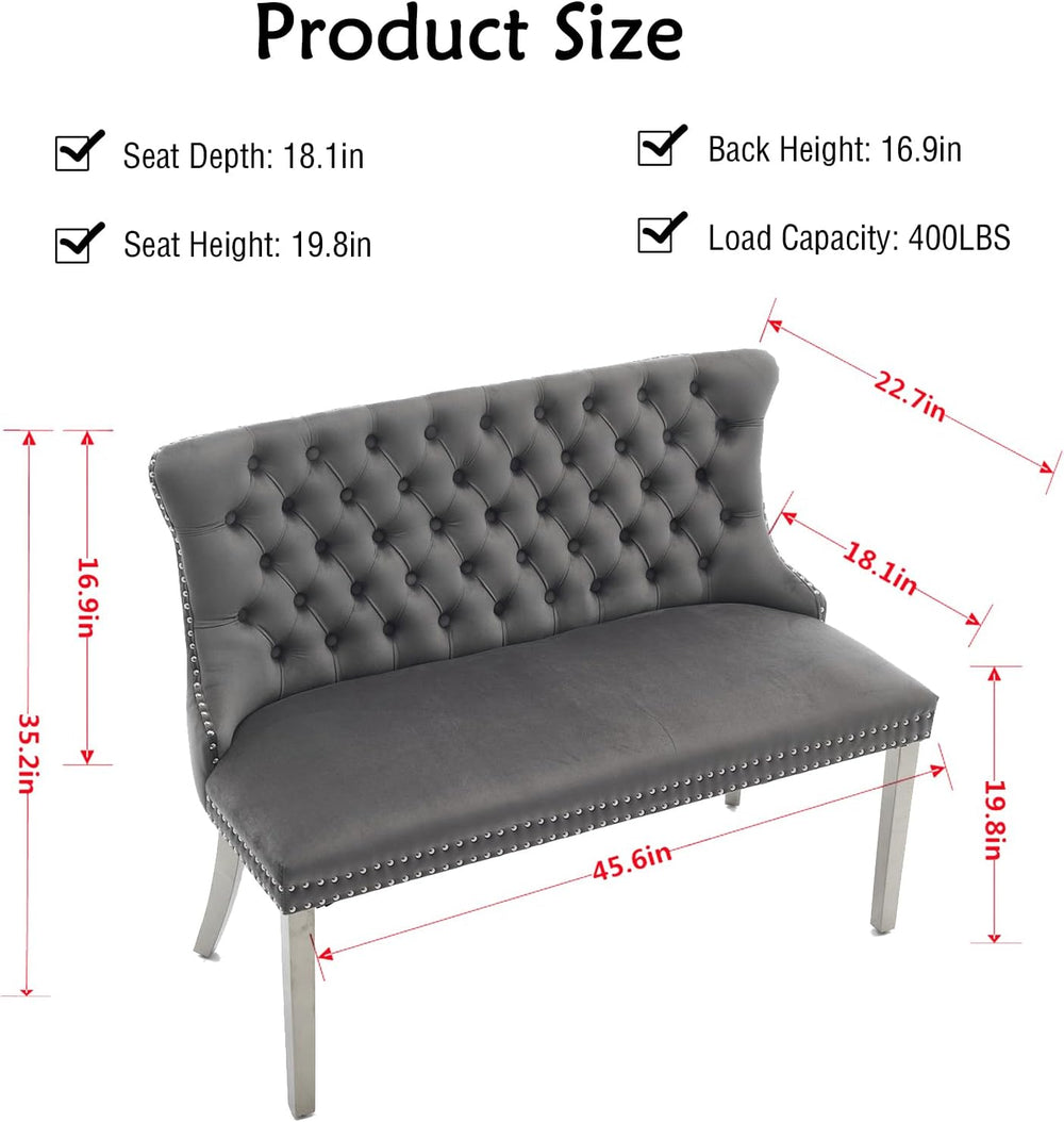 Henf Modern Tufted Velvet Dining Bench with Wing Back, 2-Seat, Nailhead Trim,...