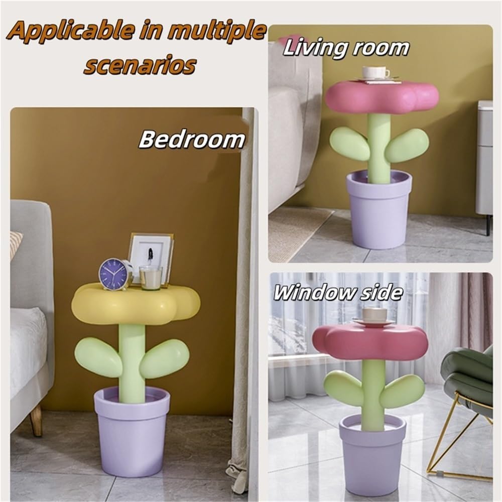 Resin Flower-Shaped Side Table, Distinctive End Table for Apartment Decor, Fu...