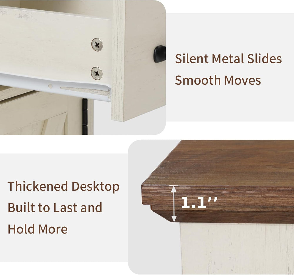 HOMMPA 23.6'' Farmhouse Narrow End Table w/Charging Station Rustic White