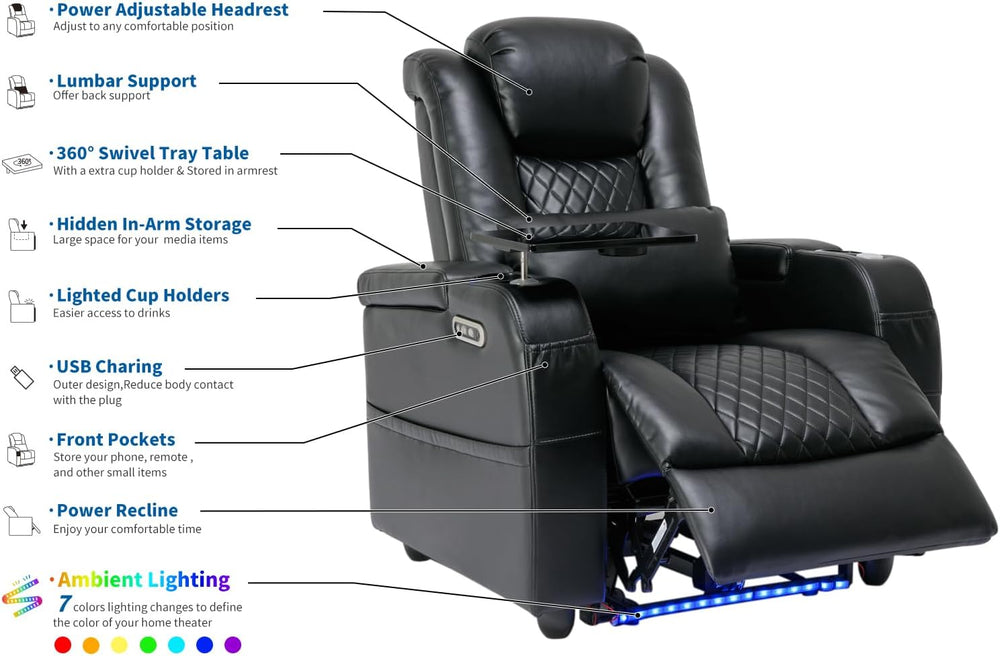 Airadlis Home Theater Seating Seats Dual Power Movie Theater Chairs Theater R...