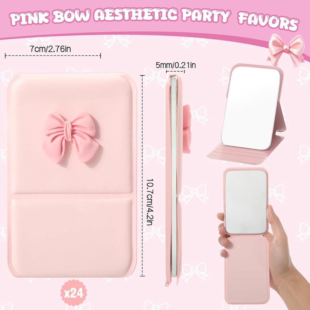 Amyhill 24 Pcs Folding Bow Mirror Pink Favors Women Bridal Party