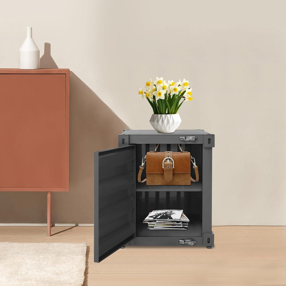 Industrial Style Metal Container Cabinet,Retro Iron Bedside Table with Combin...