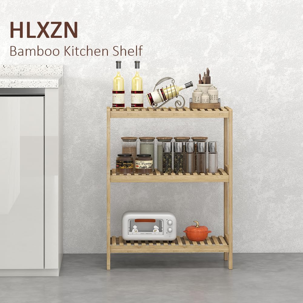 3-Tier Bamboo Freestanding Shelf Multi-use Small Bookshelf Bookcase