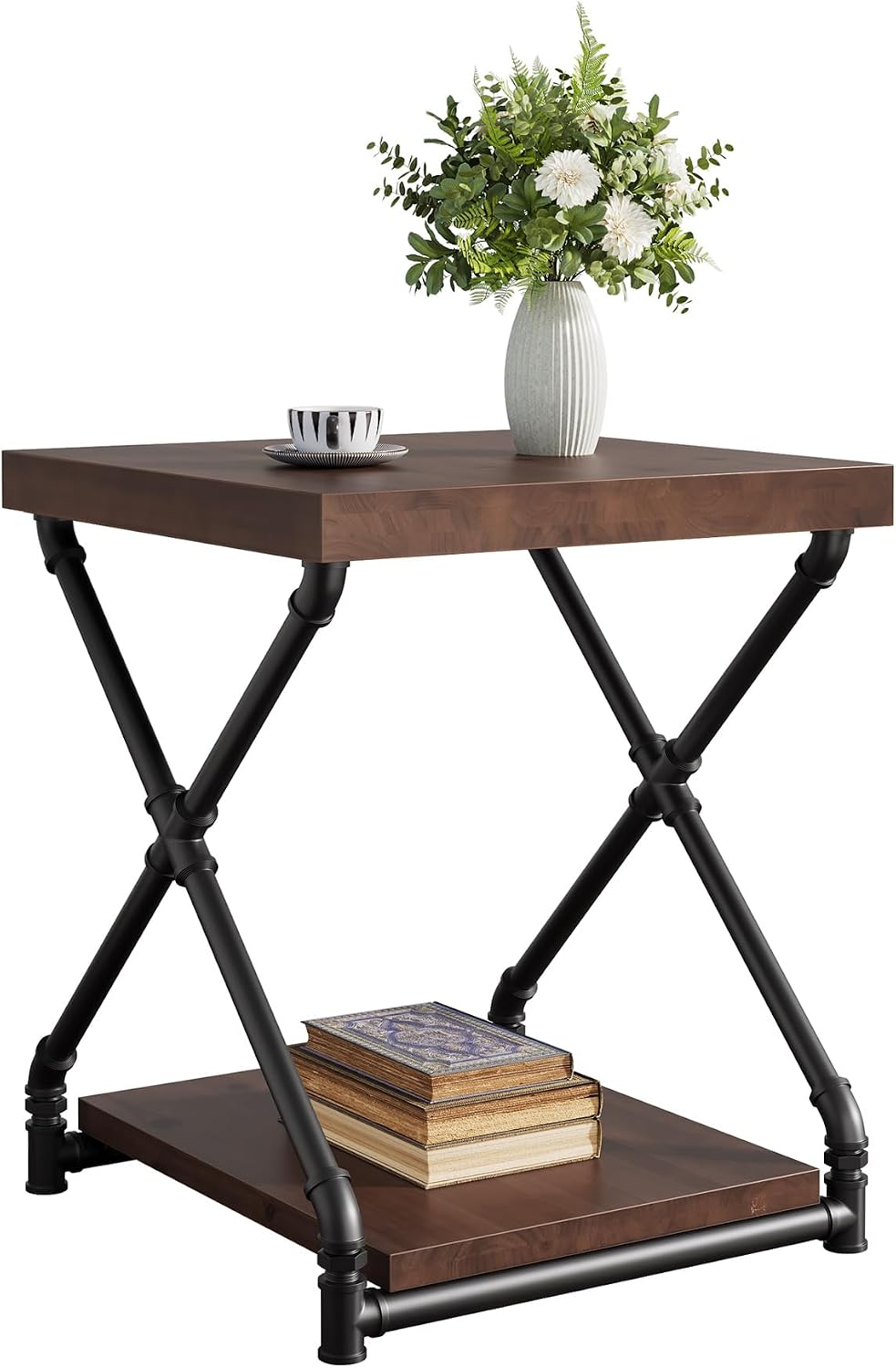 Tribesigns Solid Wood End Side Table with Storage Space for Living Room, Smal...