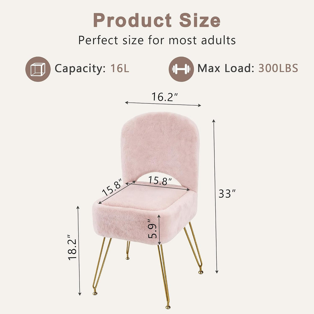 Vanity Stool Chair with Storage and Folding Back, 4 Metal Legs with Anti-Slip...