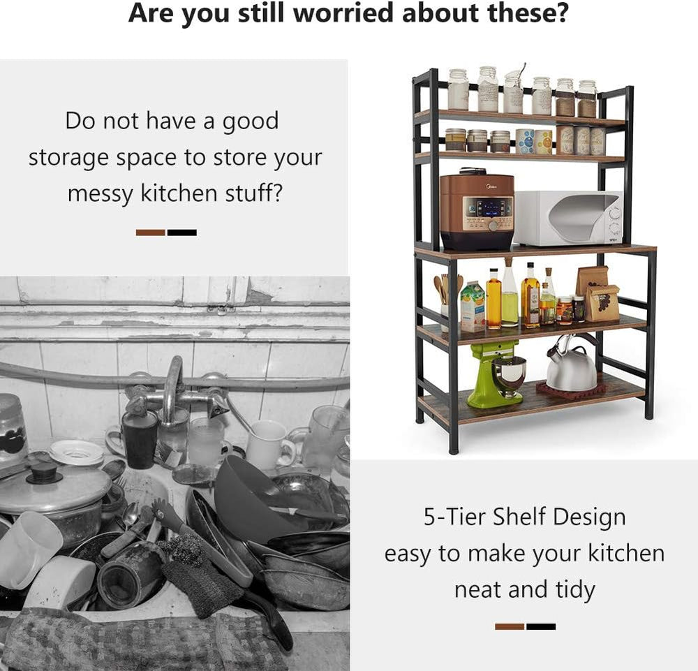 Tribesigns 5-Tier Kitchen Bakers Rack with Hutch, Industrial Microwave Oven S...