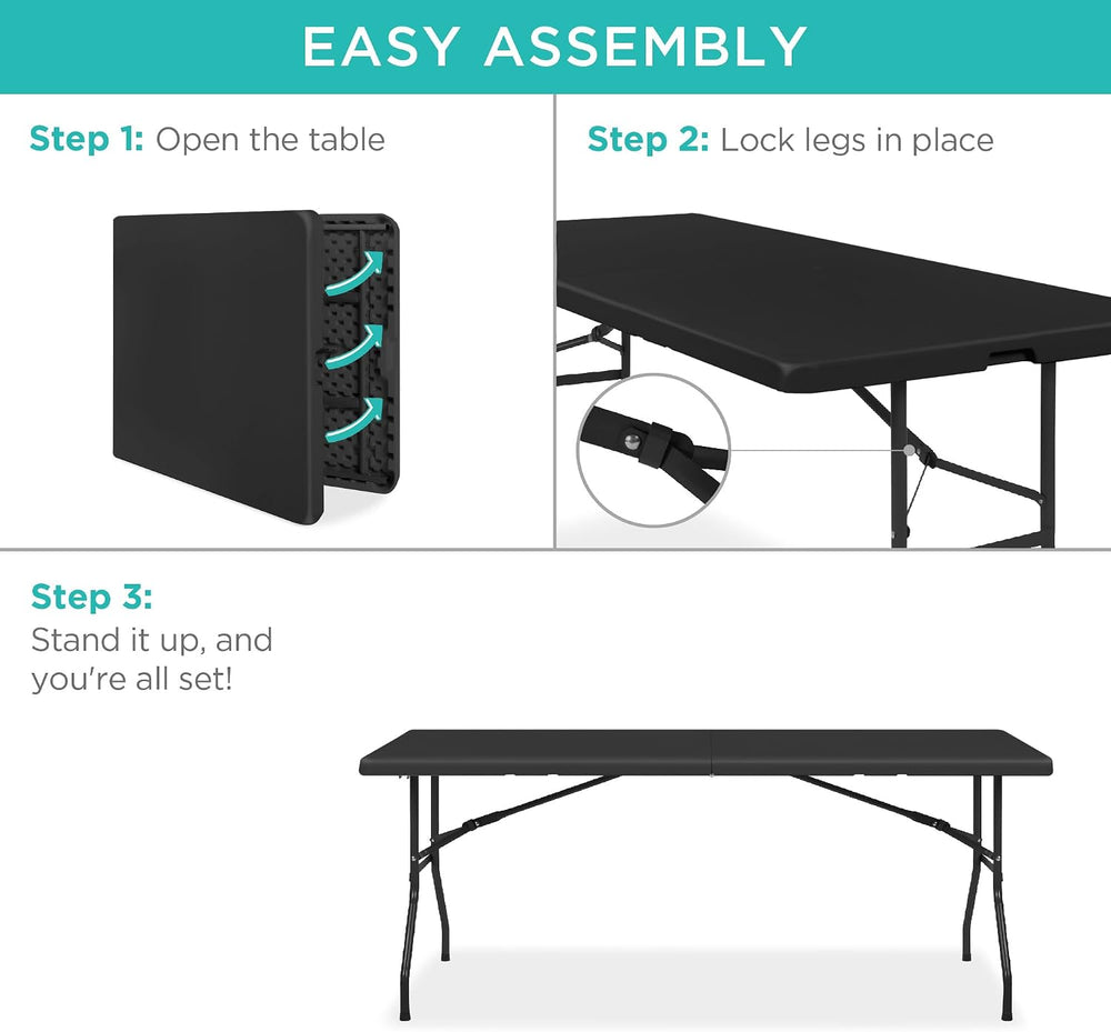 Best Choice Products 6ft Plastic Folding Table, Indoor Outdoor Heavy Duty Por...