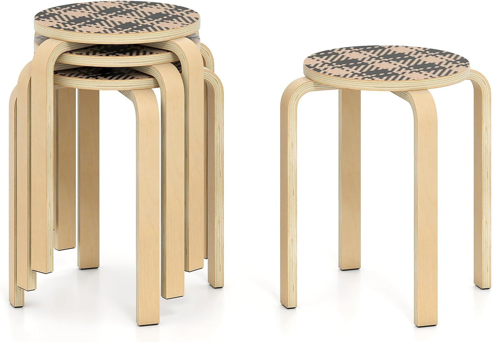 GOFLAME Stackable Wooden Stools Set of 4, 18-Inch Backless Chairs with Round ...