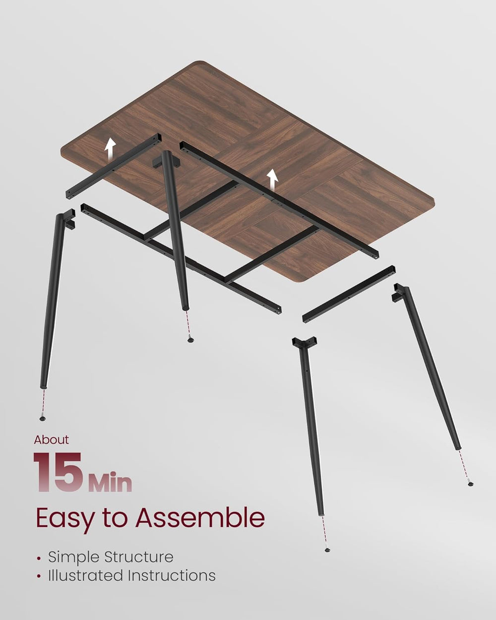 VASAGLE 55.1" Dining Table for 4-6 People, Modern Kitchen Table, Heat-Re...
