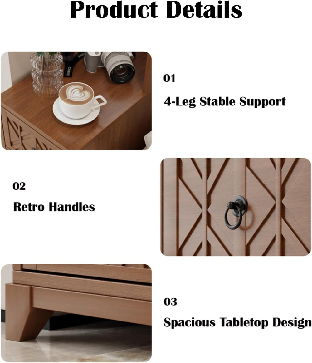 Kavie Wood Narrow Tall End Tables, Nightstand with Open Shelf & 3 Drawers...